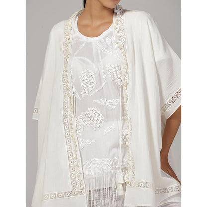 RINA DHAKA Women'S White Embroidered Top with Pant and Jacket (Set of 3)