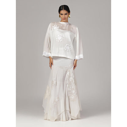RINA DHAKA Women'S White Embroidered Top and Skirt (Set of 2)