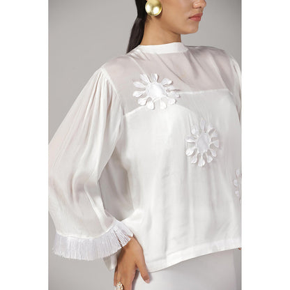 RINA DHAKA Women'S White Embroidered Top and Skirt (Set of 2)