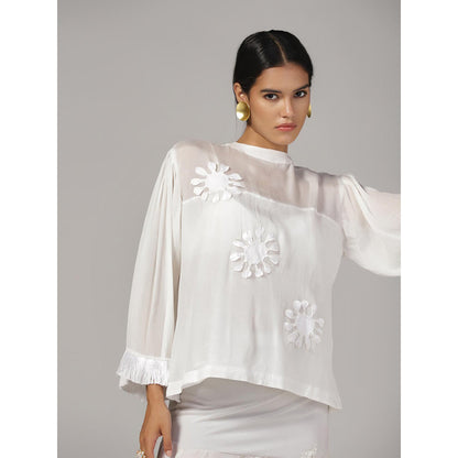 RINA DHAKA Women'S White Embroidered Top and Skirt (Set of 2)