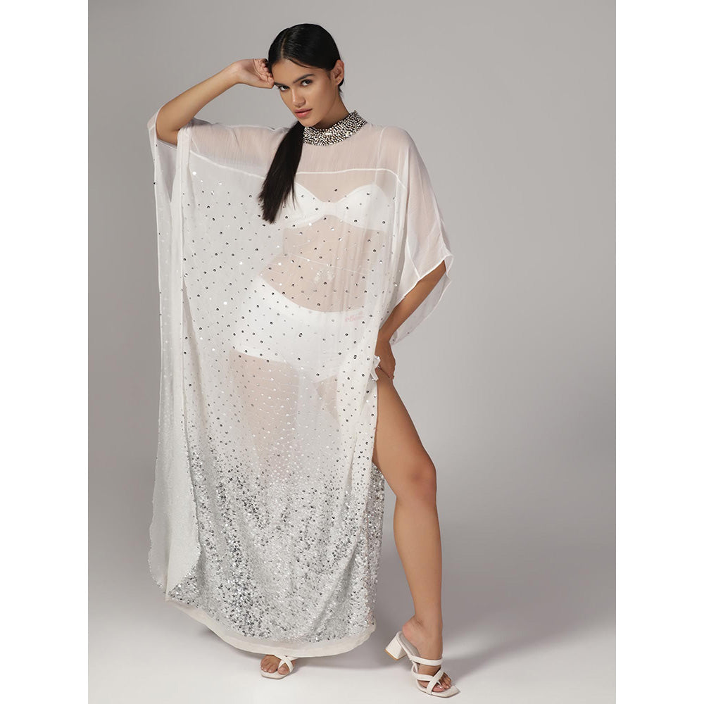 RINA DHAKA Women'S White Embellished Sequin Kaftan