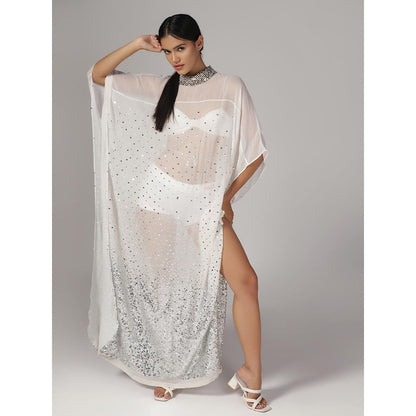 RINA DHAKA Women'S White Embellished Sequin Kaftan