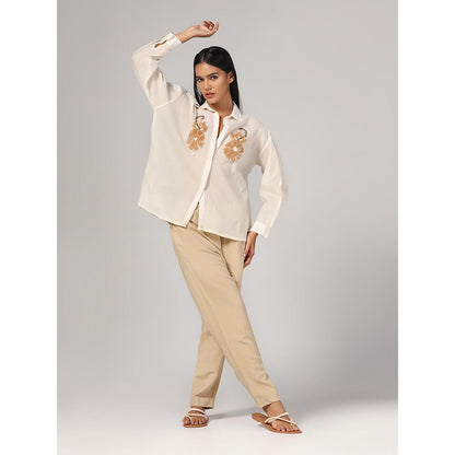 RINA DHAKA Women'S White Embellished Embroidery Shirt