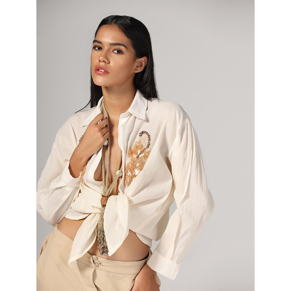 RINA DHAKA Women'S White Embellished Embroidery Shirt