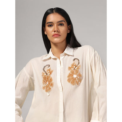 RINA DHAKA Women'S White Embellished Embroidery Shirt