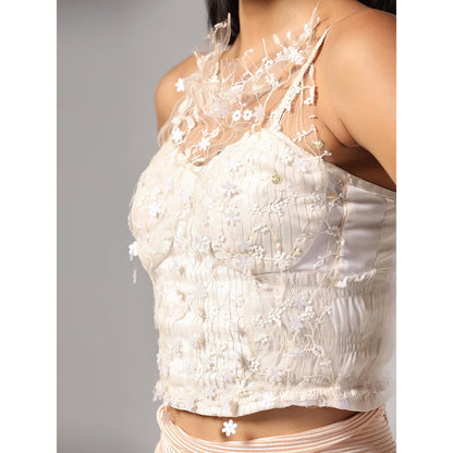 RINA DHAKA Women'S Peach Embroidered Cape with Top and Skirt (Set of 3)