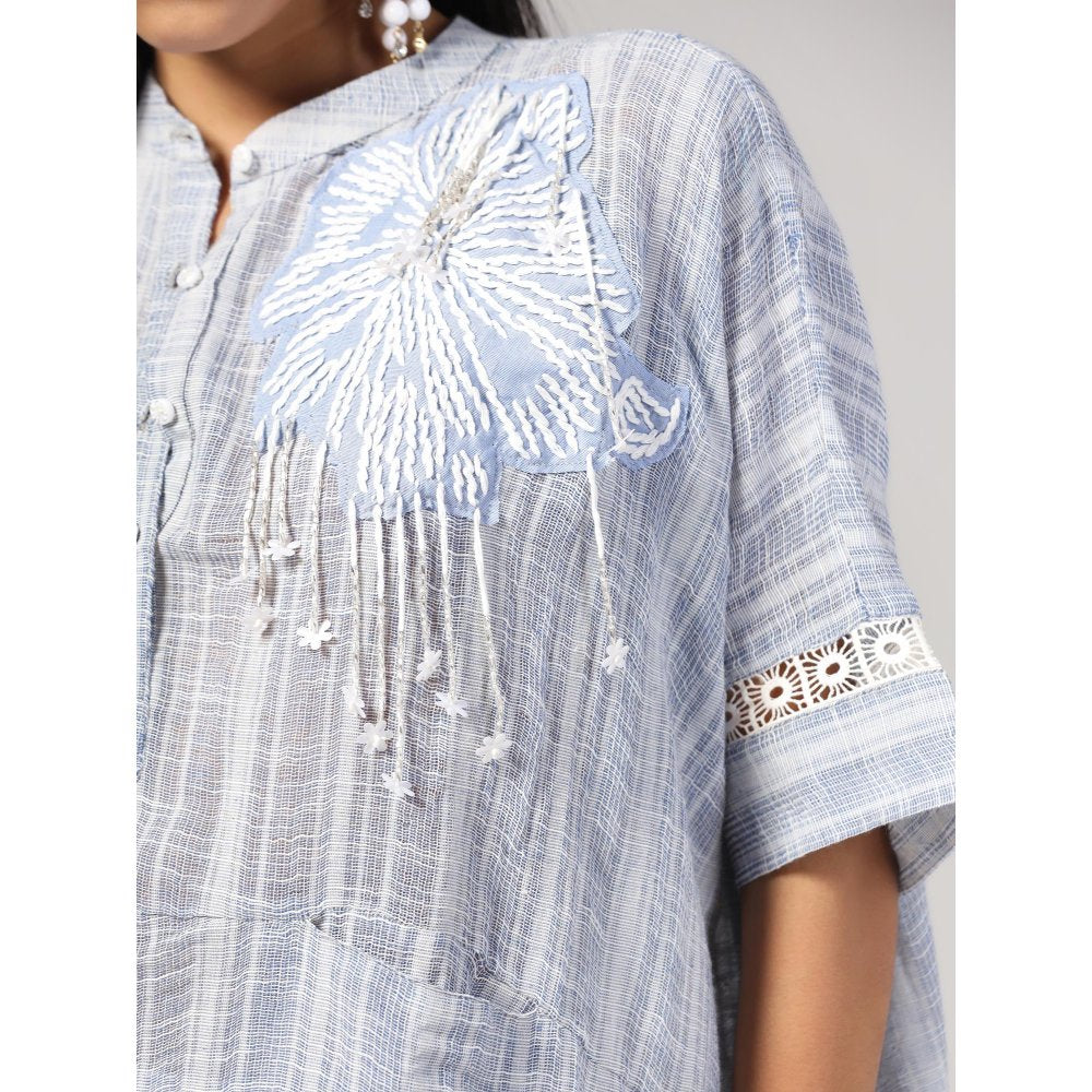 RINA DHAKA Women'S Sky Blue Embroidery Tunic and Dhoti (Set of 2)