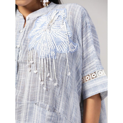 RINA DHAKA Women'S Sky Blue Embroidery Tunic and Dhoti (Set of 2)