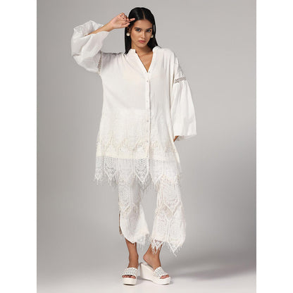 RINA DHAKA Women'S White Dobby Embroidery Co-Ord (Set of 2)