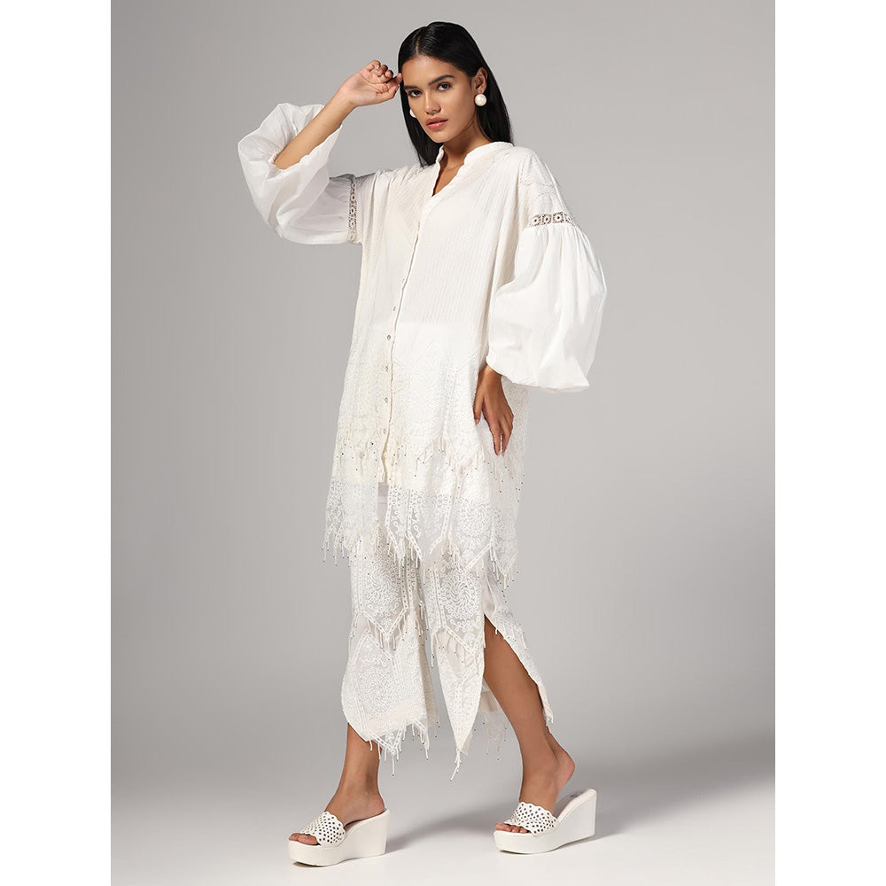 RINA DHAKA Women'S White Dobby Embroidery Co-Ord (Set of 2)