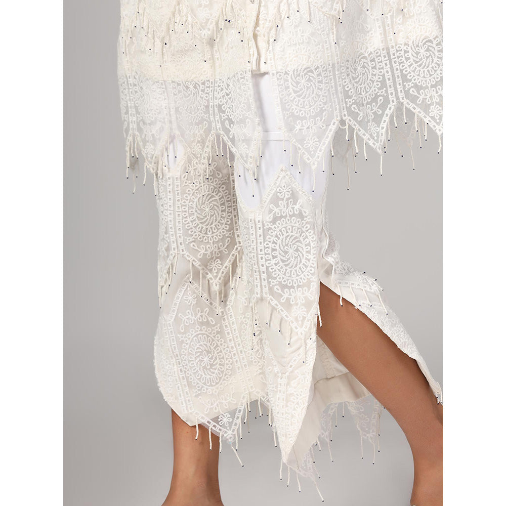 RINA DHAKA Women'S White Dobby Embroidery Co-Ord (Set of 2)