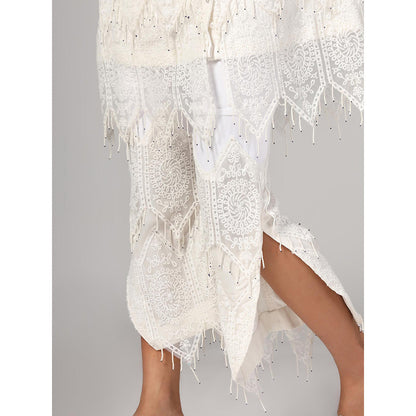 RINA DHAKA Women'S White Dobby Embroidery Co-Ord (Set of 2)