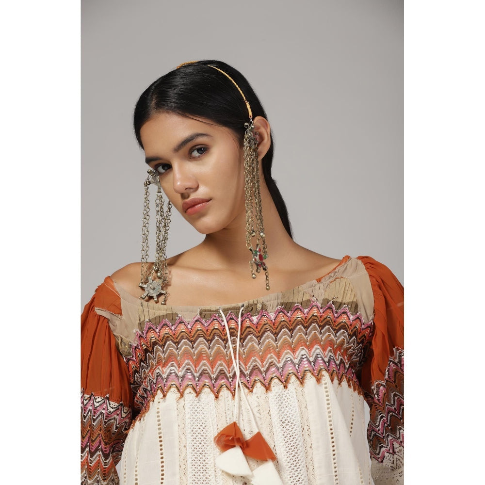 RINA DHAKA Women'S White Self Design Knee Length Dress