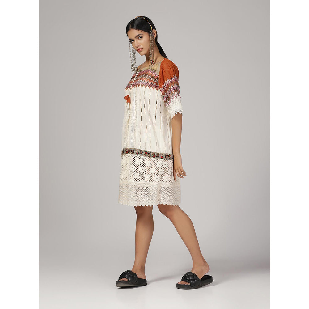 RINA DHAKA Women'S White Self Design Knee Length Dress