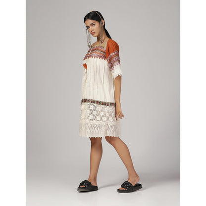 RINA DHAKA Women'S White Self Design Knee Length Dress