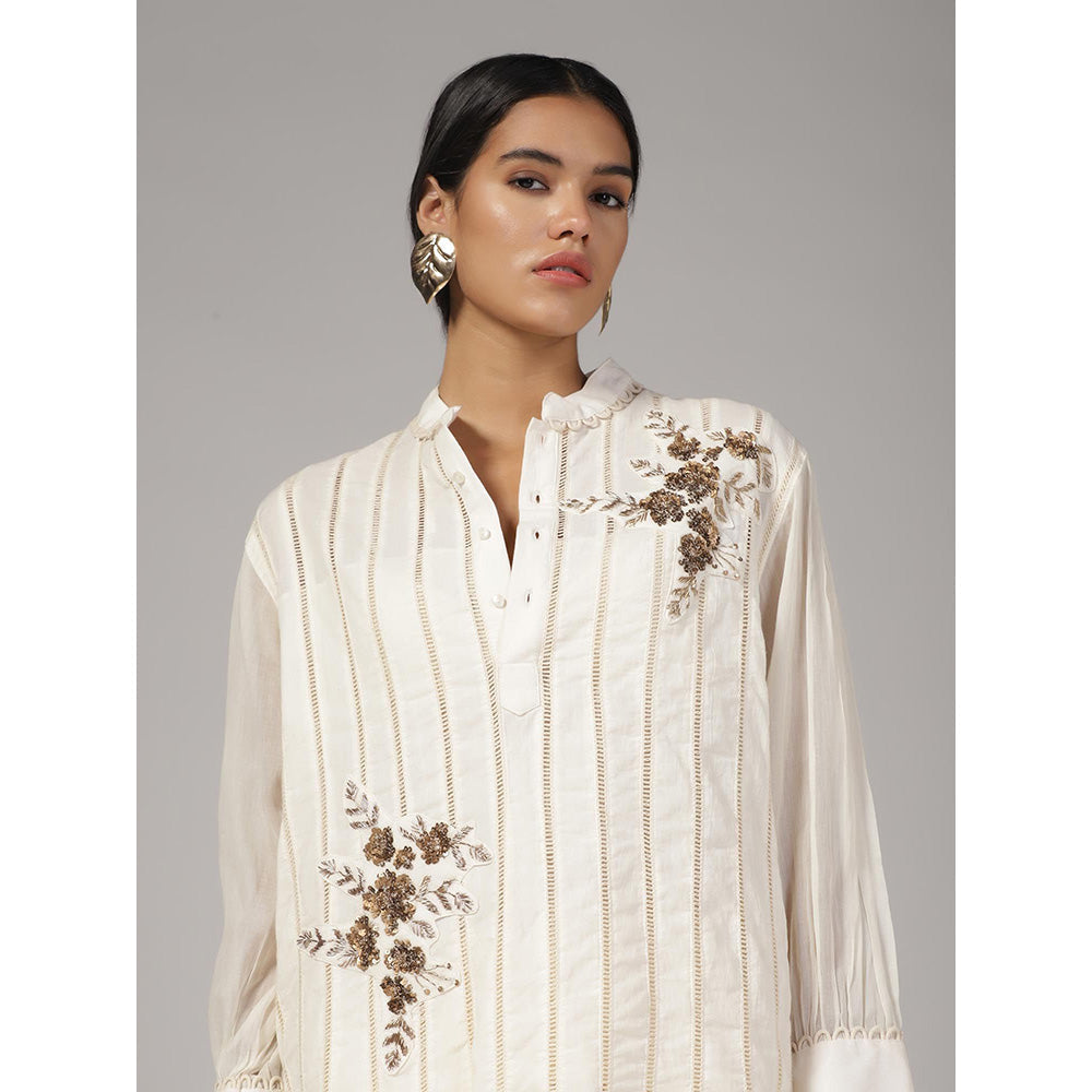 RINA DHAKA Women'S Cream Embellished Tassels Co-Ord (Set of 2)