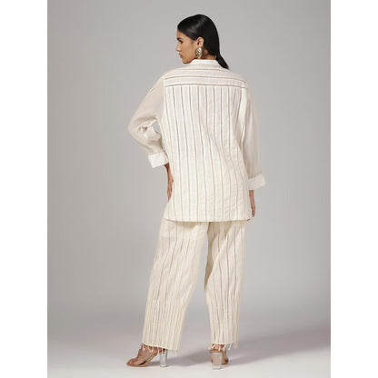 RINA DHAKA Women'S Cream Embellished Tassels Co-Ord (Set of 2)