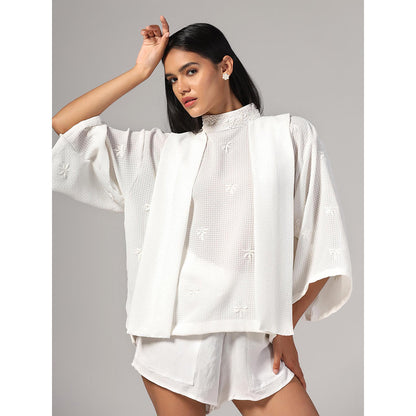 RINA DHAKA Women'S White Embroidered Thread Work Top