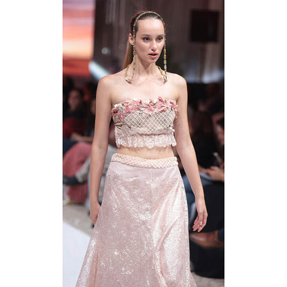 RINA DHAKA Baby Pink Vintage Sequin Skirt with Crop Top