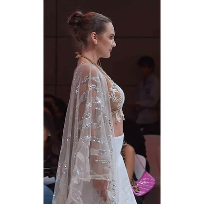 RINA DHAKA Ivory Halter Blouse with Skirt with Dupatta