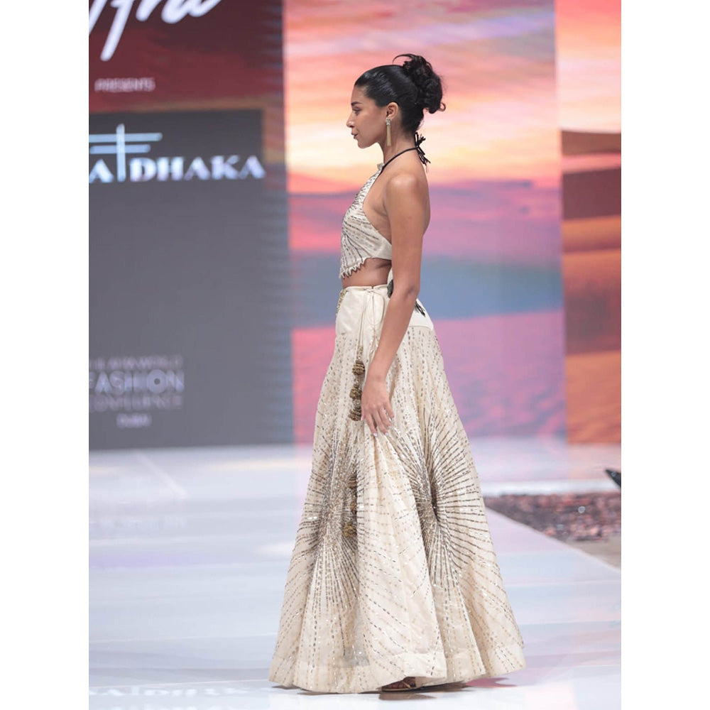 RINA DHAKA Beige Chanderi Lehenga with Top