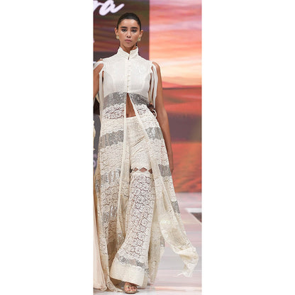 RINA DHAKA White Lace Co-Ord Set