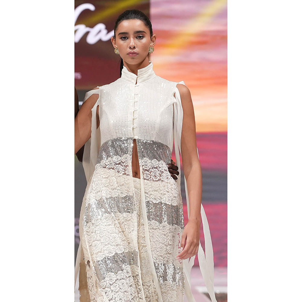 RINA DHAKA White Lace Co-Ord Set