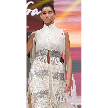 RINA DHAKA White Lace Co-Ord Set