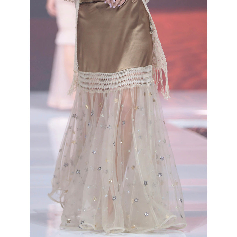 RINA DHAKA Gold Skirt with Star Embroidered