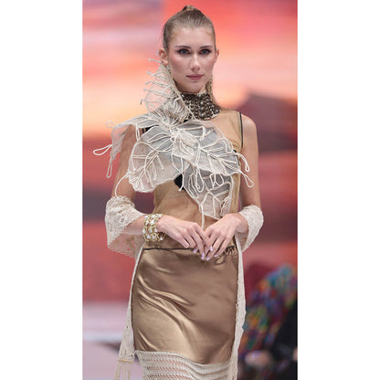 RINA DHAKA Gold Skirt with Star Embroidered