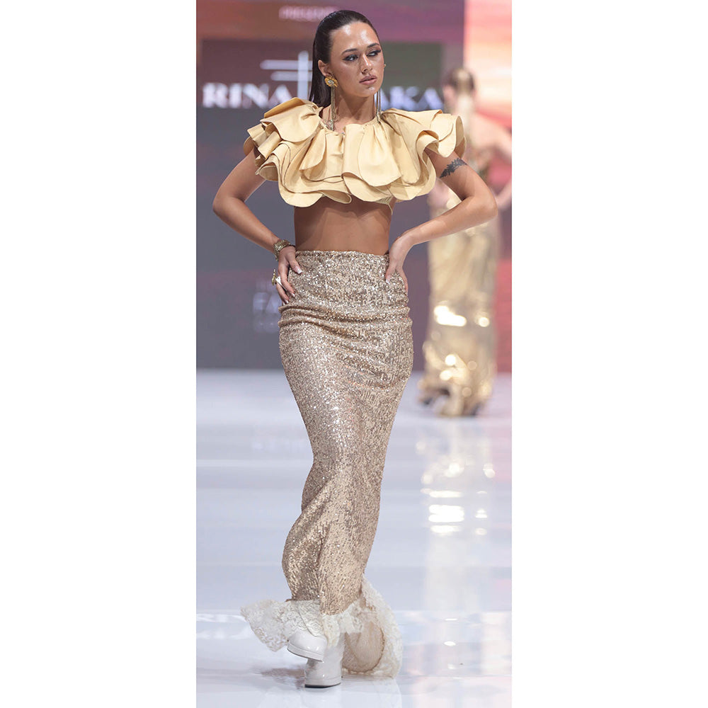 RINA DHAKA Yellow Layered Cape Top