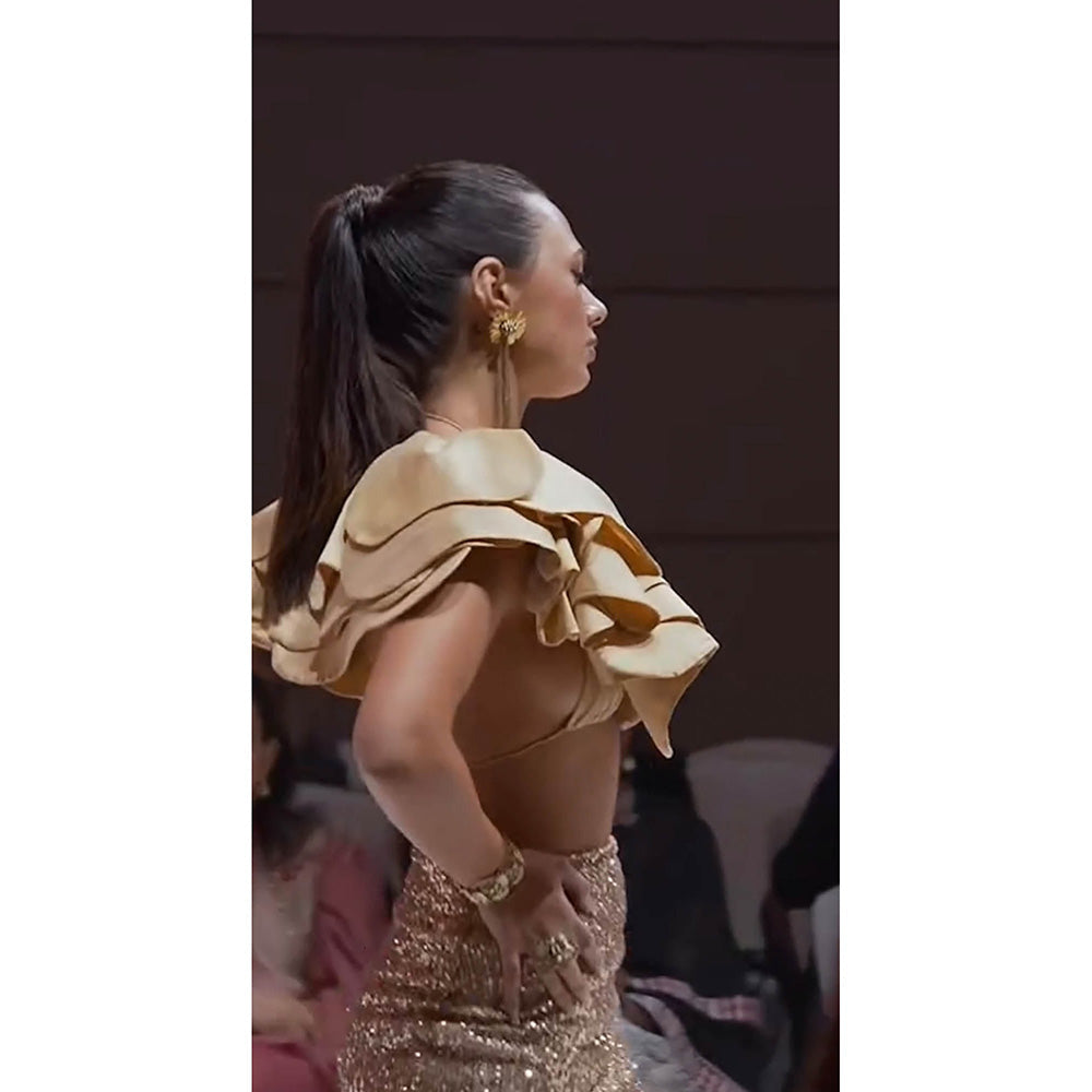 RINA DHAKA Yellow Layered Cape Top