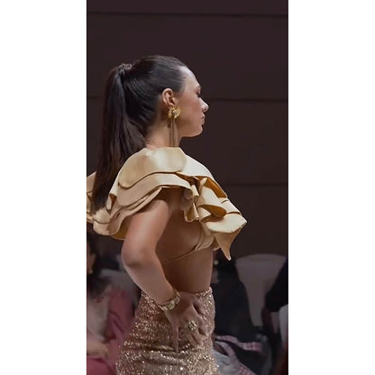 RINA DHAKA Yellow Layered Cape Top