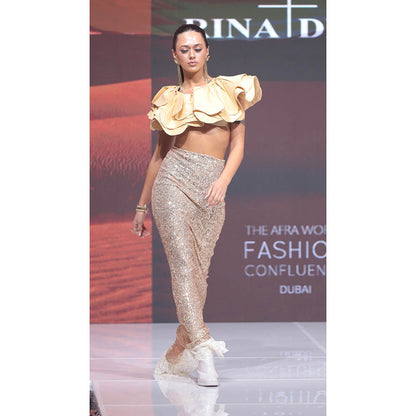 RINA DHAKA Yellow Layered Cape Top