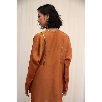 RIRASA Brown Embroidered Kurta with Pant (Set of 2)