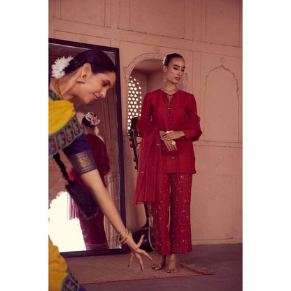 RIRASA Embroidered Short Kurti with Pant and Dupatta (Set of 3)