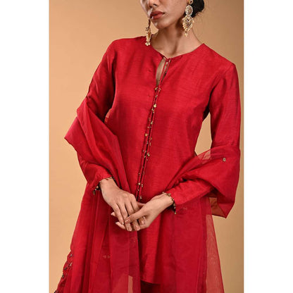 RIRASA Embroidered Short Kurti with Pant and Dupatta (Set of 3)