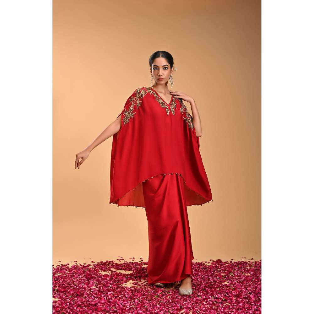 RIRASA Floral Embroidered Kaftan with Skirt (Set of 2)