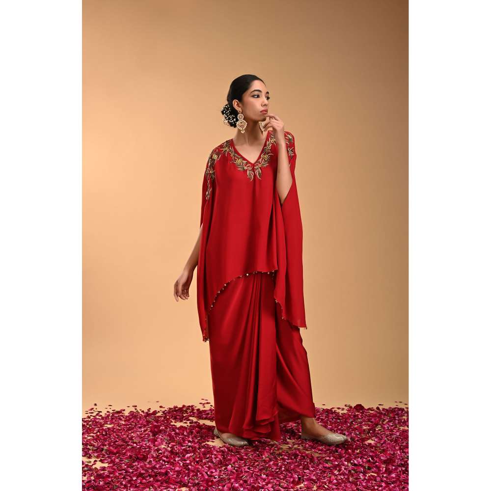 RIRASA Floral Embroidered Kaftan with Skirt (Set of 2)