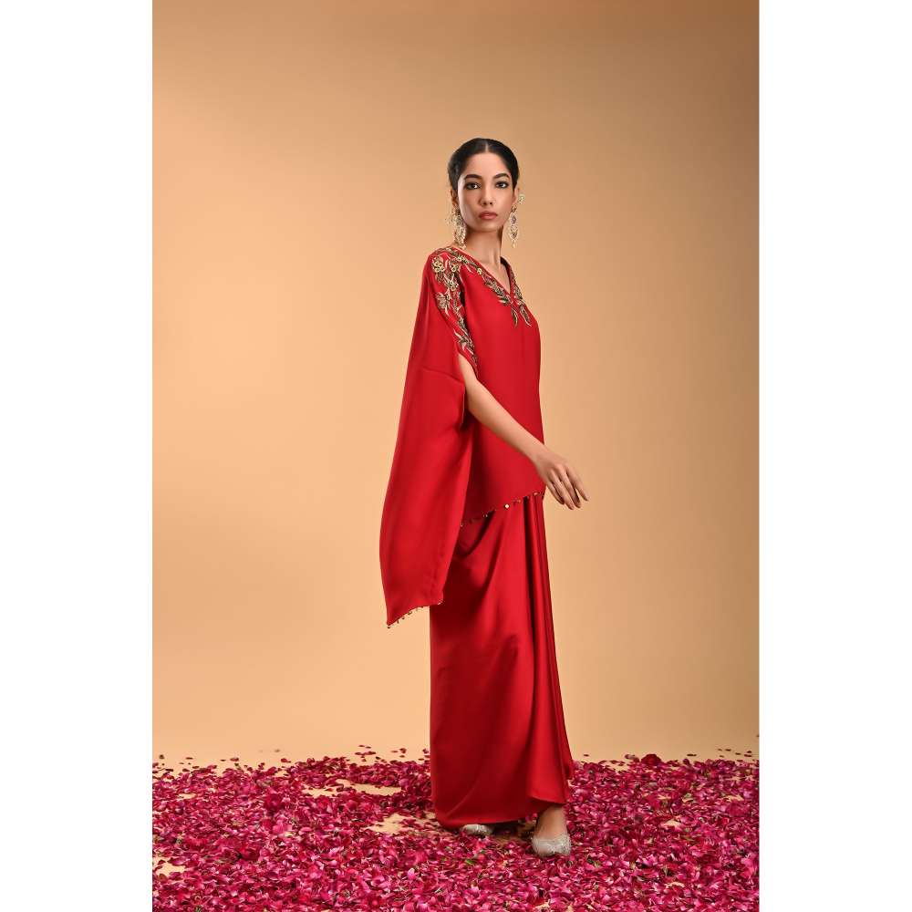 RIRASA Floral Embroidered Kaftan with Skirt (Set of 2)