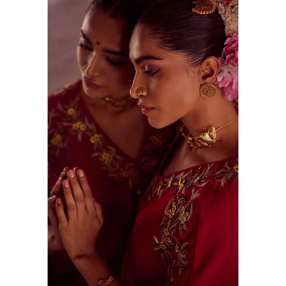 RIRASA Floral Embroidered Kaftan with Skirt (Set of 2)