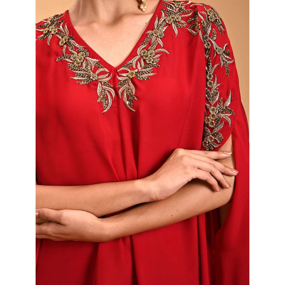 RIRASA Floral Embroidered Kaftan with Skirt (Set of 2)