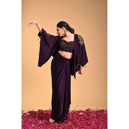 RIRASA Purple Embroidered Bustier with Skirt and Jacket (Set of 3)