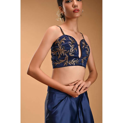 RIRASA Blue Embroidered Bustier with Skirt and Jacket (Set of 3)