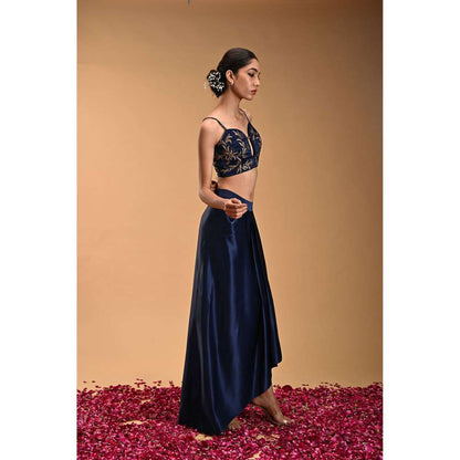 RIRASA Blue Embroidered Bustier with Skirt and Jacket (Set of 3)