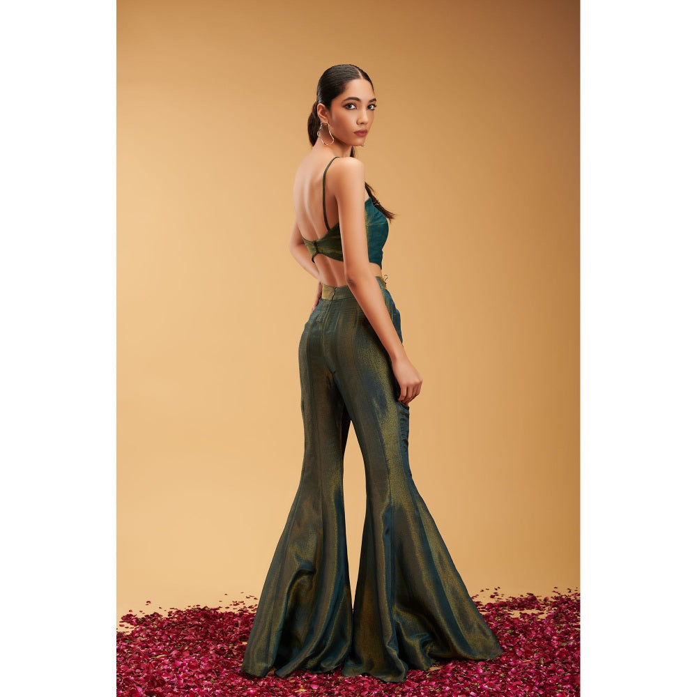 RIRASA Green Embroidered Sleeveless Bustier with Pant and Jacket (Set of 3)