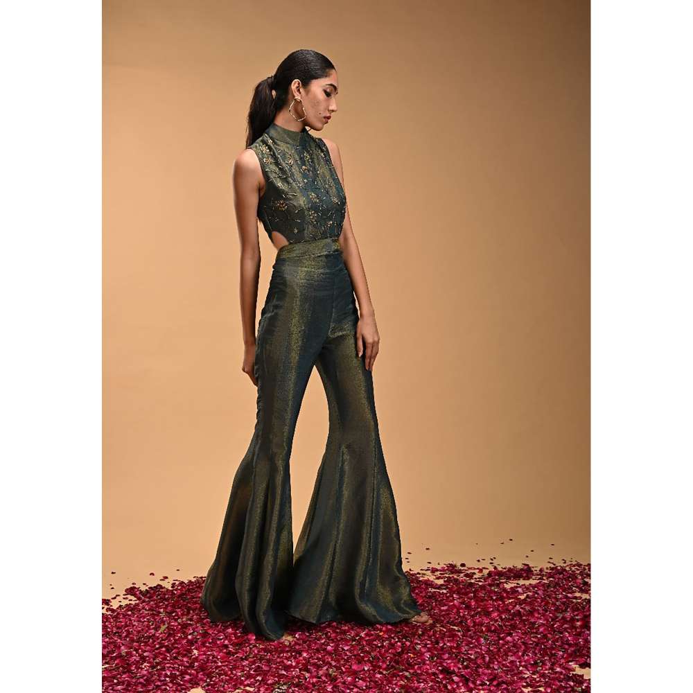 RIRASA Green Embroidered Sleeveless Top with Pant (Set of 2)