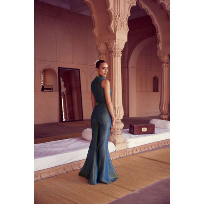 RIRASA Green Embroidered Sleeveless Top with Pant (Set of 2)