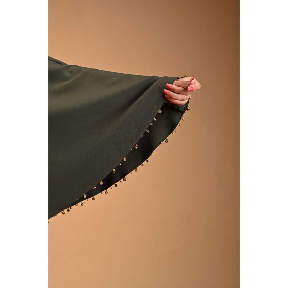 RIRASA Green Embroidered One Shoulder Top with Pant (Set of 2)