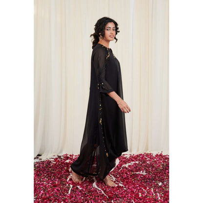 RIRASA Black Round Neck Georgette Maxi Dress with Inner (Set of 2)